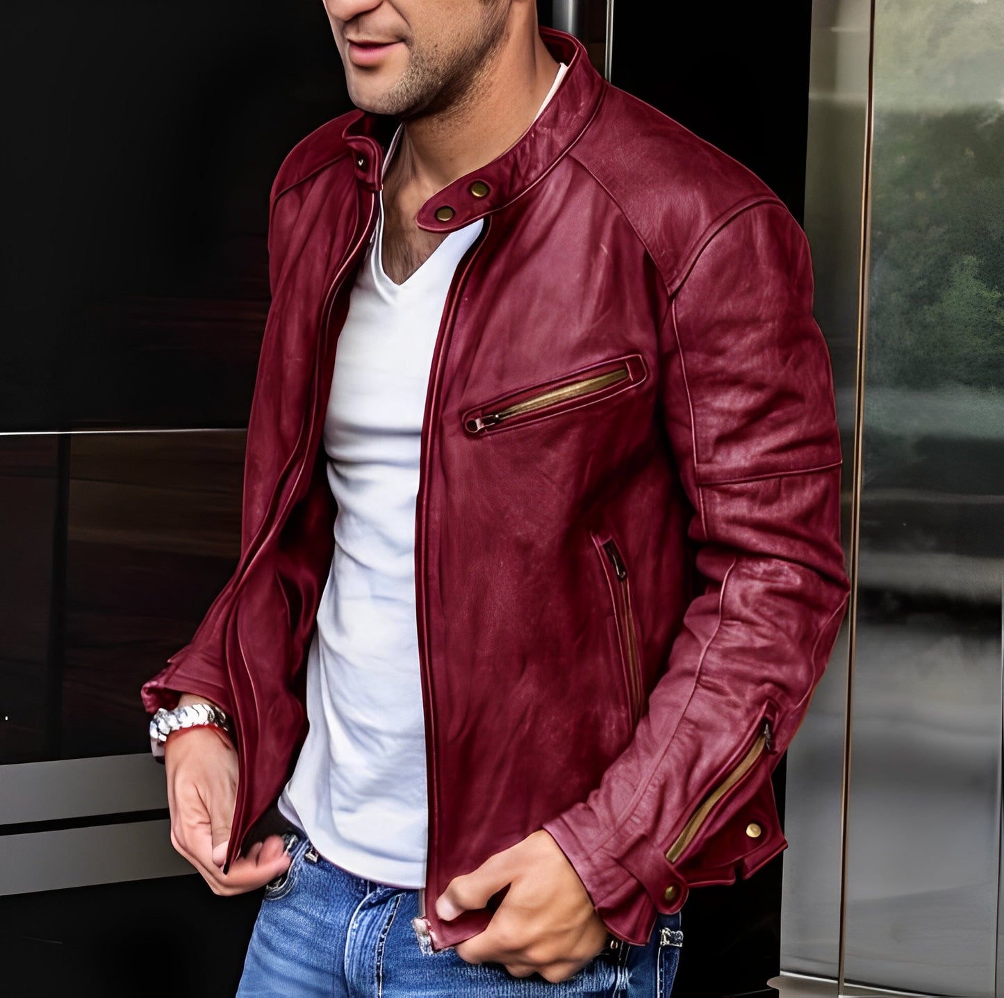 Winston - Allzweck-Lederjacke mit Stehkragen für Männer