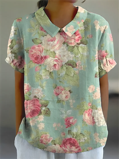 Teresa - Lässiges Leinenhemd mit Blumenmuster für Damen