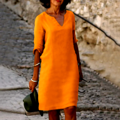 Lina – Damenkleid mit V-Ausschnitt und 3/4-Ärmeln