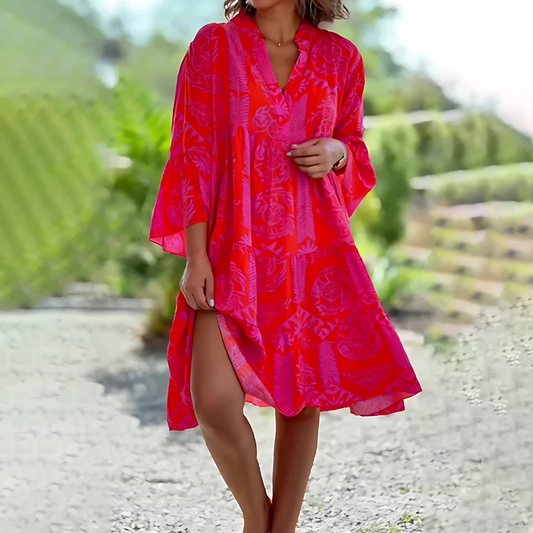 Catalina – Lockeres Lotusblattkleid mit V-Ausschnitt