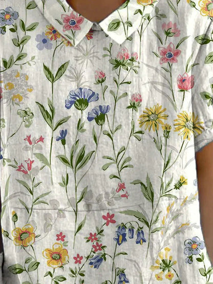 Teresa - Lässiges Leinenhemd mit Blumenmuster für Damen