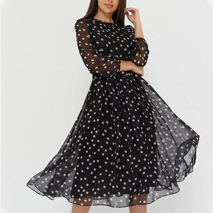 Branda - Langes Spitzenkleid mit Polka-Dots für Damen