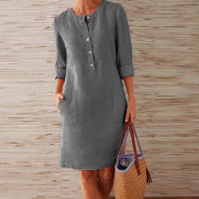 Raquel – Kleid mit langen Ärmeln aus Leinen-Baumwoll-Mix