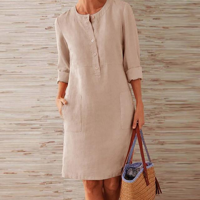 Raquel – Kleid mit langen Ärmeln aus Leinen-Baumwoll-Mix