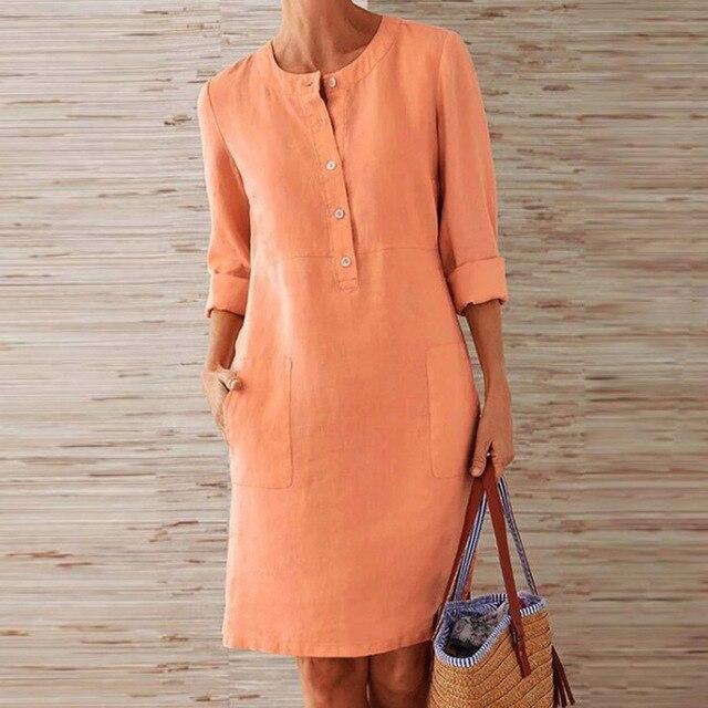 Raquel – Kleid mit langen Ärmeln aus Leinen-Baumwoll-Mix