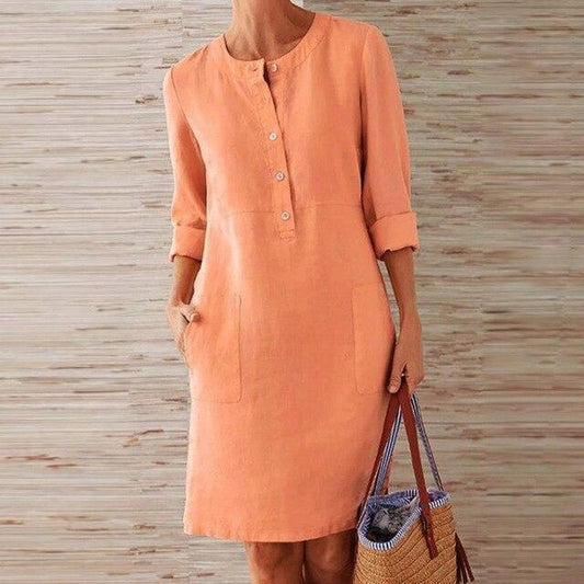Raquel – Kleid mit langen Ärmeln aus Leinen-Baumwoll-Mix