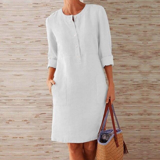 Raquel – Kleid mit langen Ärmeln aus Leinen-Baumwoll-Mix