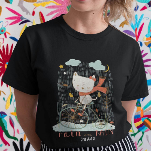 Verspieltes T-Shirt mit Regen-Katzenmotiv